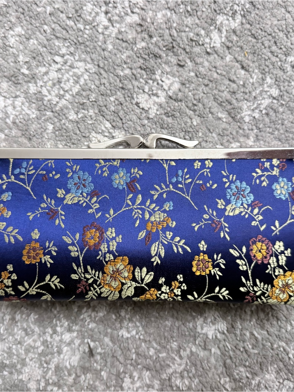 Navy Floral Satin Clutch Wallet
